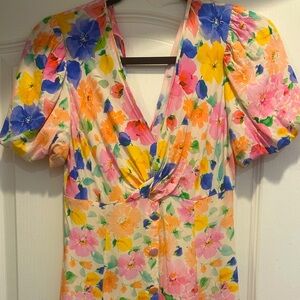 Zara Multicolor Floral V-Neck Dress